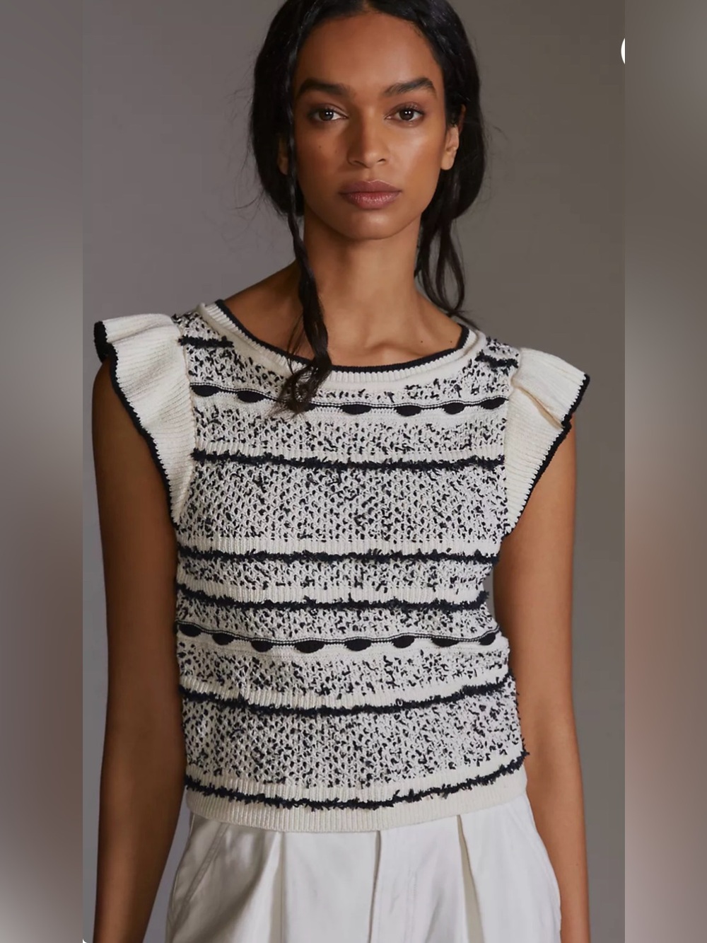 ANTHROPOLOGIE PILCRO RUFFLE SWEATER TANK SIZE S BLACK AND CREAM EXCELLENT CONDIT - Picture 5 of 13